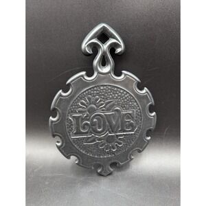 VTG Ceramic LOVE Trivet Solid Black Daisy Love Decor Mid Century Kitschy Floral